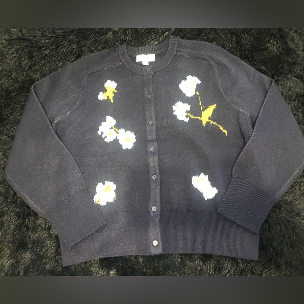Free Assembly Women's and Women's Plus Floral Jacquard Shrunken Cardigan Sweater - Picture 2 of 5